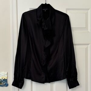 Lafayette 148 100% Silk Button Up Ruffle Front Blouse